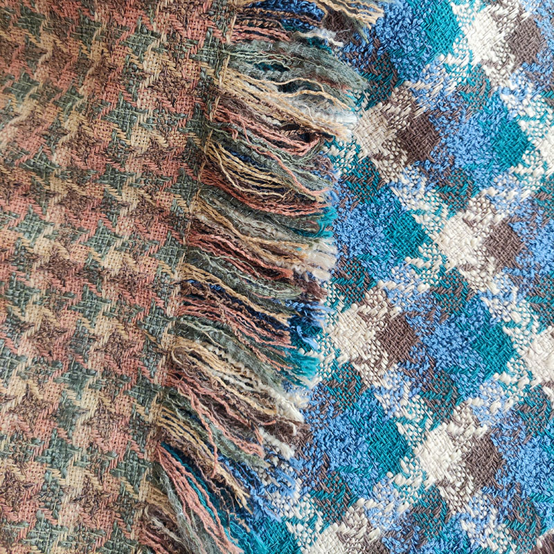 Tweed cotone e viscosa double face - Blu e marrone