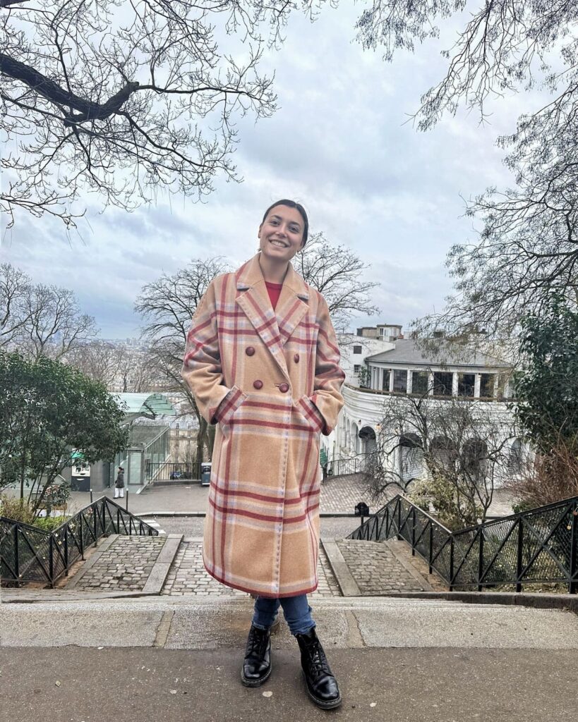 cappotto su misura cachemire cammello a righe rosse